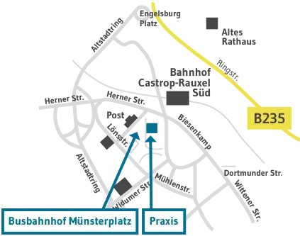 Lageplan der Praxis für Neurologie und Psychiatrie in Castrop-Rauxel